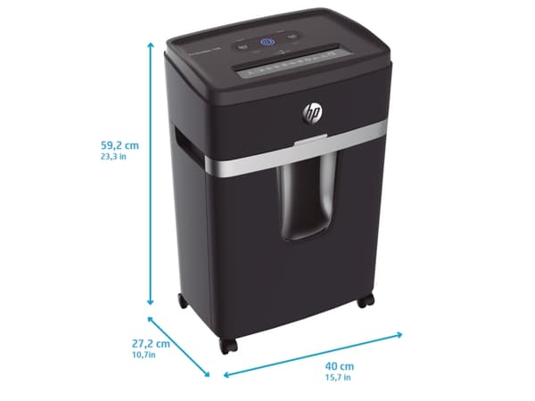 HP Pro Shredder 12MC, Mikrokutt-makulering, 22 cm, 2 mm, 25 l, 55 dB, 4 hjul