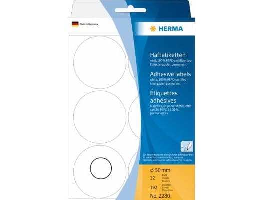 HERMA - Papir - matte - permanent klæbemiddel - hvit - 50 mm rund 192 etikett(r) (32 ark x 6) etiketter