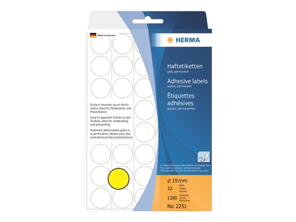 HERMA 2251, Keltainen, Ympyrä, Selluloosa, Paperi, Saksa, 19 mm, 19 mm