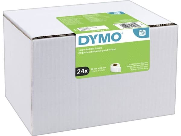 Etiketter, Dymo LabelWriter, 36 x 89 mm, 260 etiketter, pakke a 24 stk.