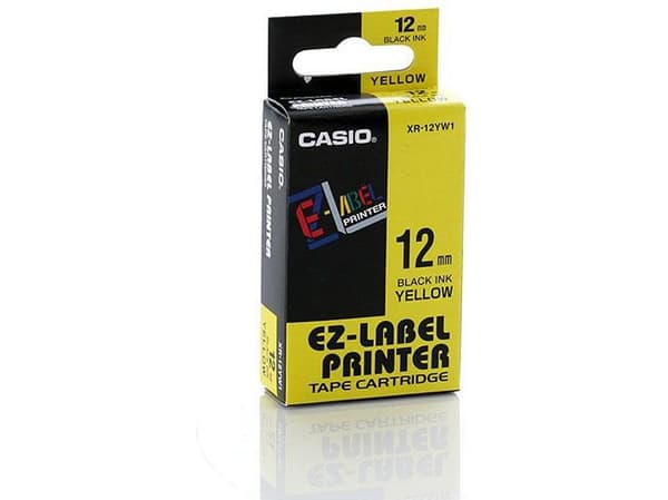 Casio XR-12YW - Självhäftande - svart på gult - Rulle (1,2 cm x 8 m) 1 kassett(er) etiketttejp - för KL 170, 60, 60SR, 780