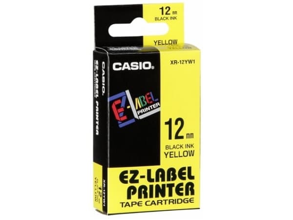 Casio XR-12YW - Selv-adhesiv - svart på gult - Rull (1,2 cm x 8 m) 1 kassett(er) merketape - for KL 170, 60, 60SR, 780