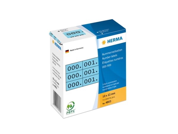 HERMA - Svart, blå - 10 x 22 mm 3000 etikett(er) (1000 ark x 3) selvklebende nummeretiketter