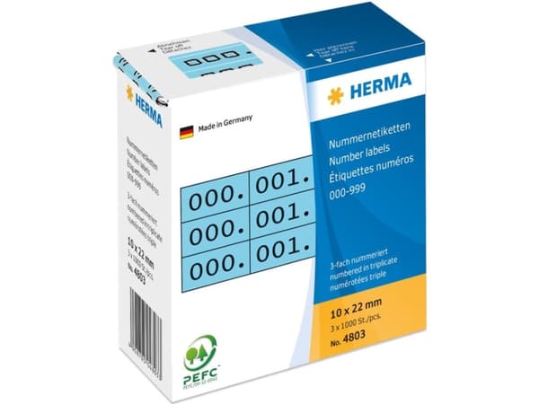 HERMA - Svart, blå - 10 x 22 mm 3000 etikett(er) (1000 ark x 3) selvklebende nummeretiketter