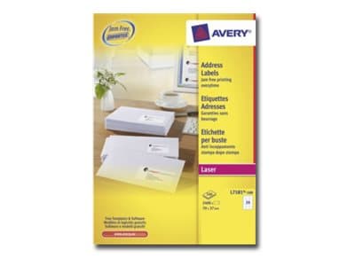 Avery L7181 - Permanet adhesiv - hvit - 70 x 37 mm 2400 etikett(er) (100 ark x 24) adresselapper