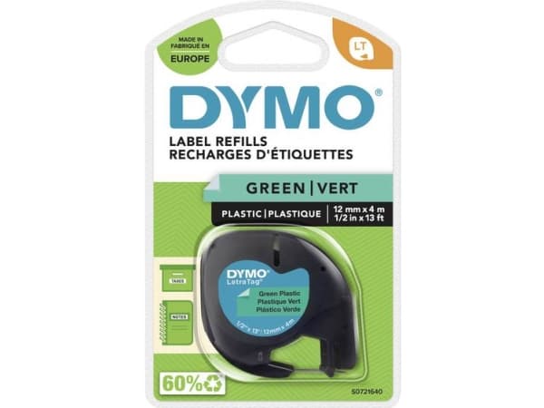 Labeltape DYMO LetraTAG 12mm x 4m grøn plasttape