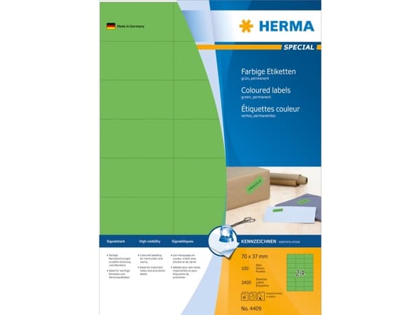HERMA Special - Papir - matt - permanent selv-adhesiv - grønn - 70 x 37 mm 2400 etikett(er) (100 ark x 24) merkelapper