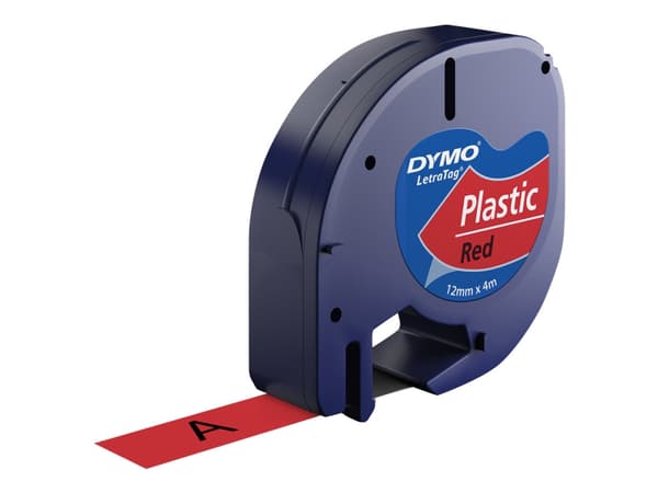 Labeltape DYMO LetraTAG 12mm x 4m rød plasttape