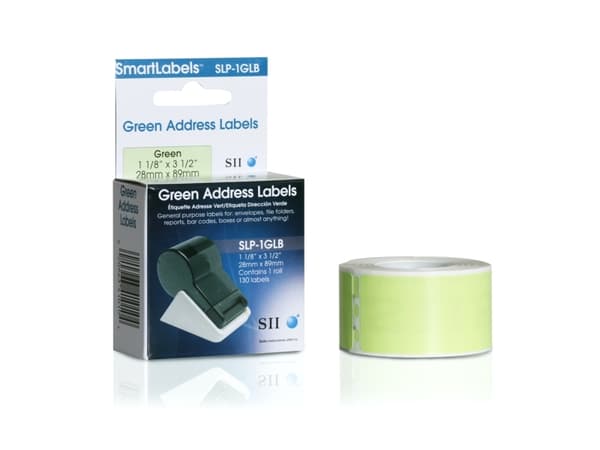 Seiko Instruments SLP-1GLB - Grön - 28 x 89 mm 130 etikett (er) (1 rulle/rullar x 130) adresslappar (paket om 2)
