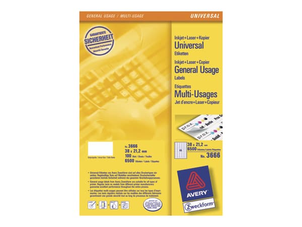 Avery - Vit - 38,1 x 21,2 mm 6500 etikett(er) (100 ark x 65) universaletiketter