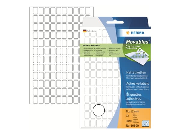 HERMA - Selv-adhesiv - hvit - 8 x 12 mm 3840 etikett(er) (32 ark x 120) merkelapper