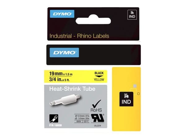 DYMO RhinoPRO Heat shrink tubing - Polyolefin - svart på gult - Rull (1,9 cm) hylser - for Rhino 4200, 6000, 6000 Hard Case Kit; RhinoPRO 5000, 5000