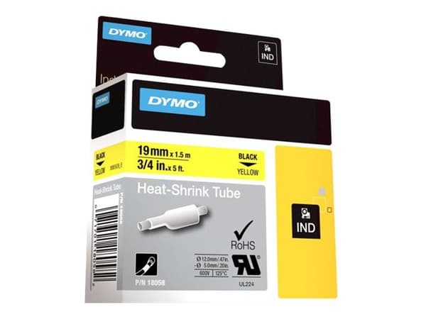 DYMO RhinoPRO Heat shrink tubing - Polyolefin - svart på gult - Rull (1,9 cm) hylser - for Rhino 4200, 6000, 6000 Hard Case Kit; RhinoPRO 5000, 5000