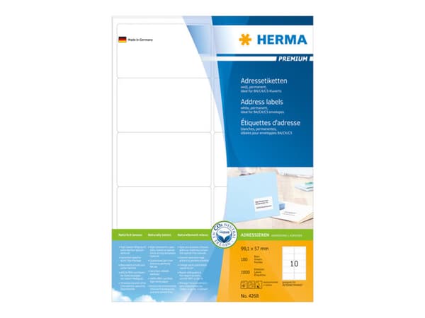 HERMA Premium - Papper - matt - permanent självhäftande - vit - 99.1 x 57 mm 1000 etikett (er) (100 ark x 10) laminerade adressetiketter