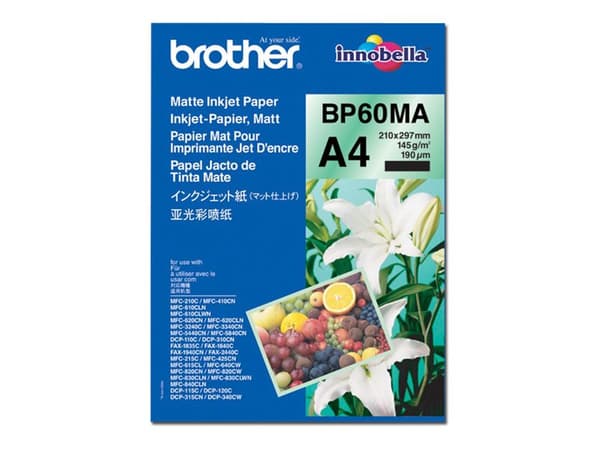 Brother BP60MA Inkjet Paper, Mustesuihkutulostus, A4 (210x297 mm), Matta, 25 arkkia, 145 g/m², Valkoinen