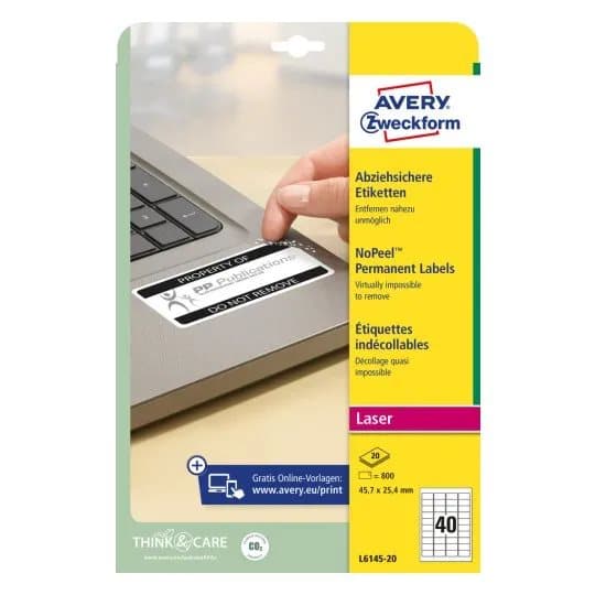 Avery NoPeel Labels L6145 - Polymer - hvit - 25.4 x 45.7 mm 800 etikett(er) (20 ark x 40) merkelapper
