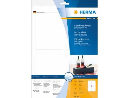 HERMA Special - Högblank - självhäftande - vit - 90 x 120 mm 40 etikett (er) (10 ark x 4) flasketiketter