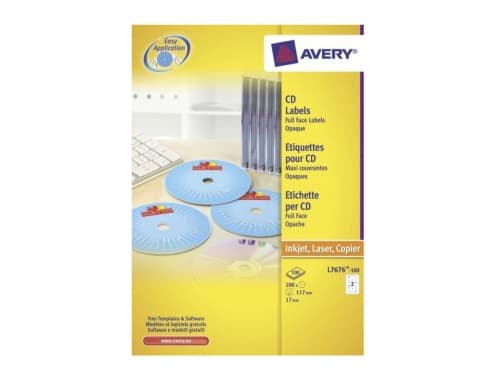 Avery Full Face CD/DVD Label - Vit - 117 mm rund 200 etikett (er) (100 ark x 2) CD/DVD-etiketter