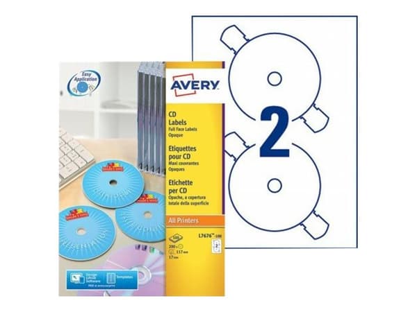 Avery Full Face CD/DVD Label - Vit - 117 mm rund 200 etikett (er) (100 ark x 2) CD/DVD-etiketter