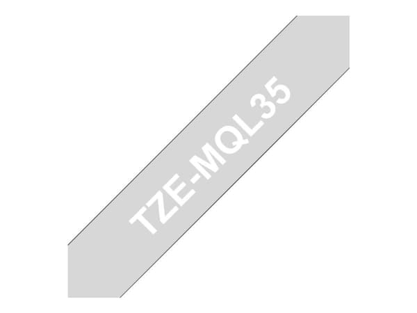 Brother TZe-MQL35 - Matt - hvitt på lysegrå - Rull (1,2 cm x 5 m) 1 kassett(er) laminert teip - for Brother PT-D210, D600, H110; P-Touch PT-1005, D45
