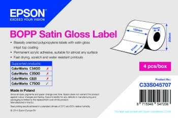 Epson Premium - Biaksielt innretter polypropylen (PP) - blank sateng - permanent akryl-adhesiv - toppbelagt - 102 x 51 mm 11080 etikett(er) (1 rull(e