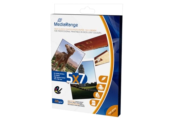 MediaRange - Høyblank - hvit - 130 x 180 mm - 220 g/m² - 50 ark fotopapir