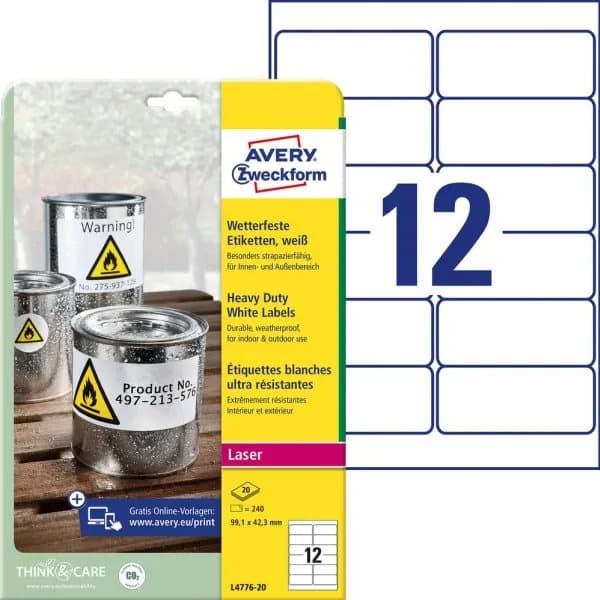 Etiket Avery Zweckform 99,1x42,3 mm hvid -  (20 ark x 12 stk.)