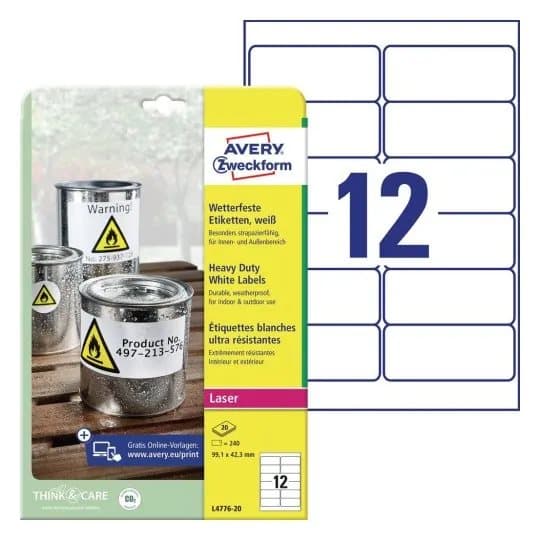 Etiket Avery Zweckform 99,1x42,3 mm hvid -  (20 ark x 12 stk.)