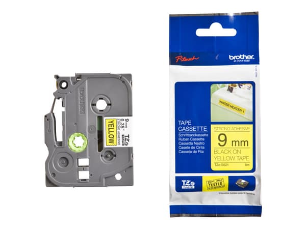 Brother TZS621 - Svart på gult - Rull (0,9 cm x 8 m) laminert teip - for P-Touch PT-1080, 1090, 1230, 1290, 18, 2030, 2430, 2730, 3600, 7100, 9700, 9