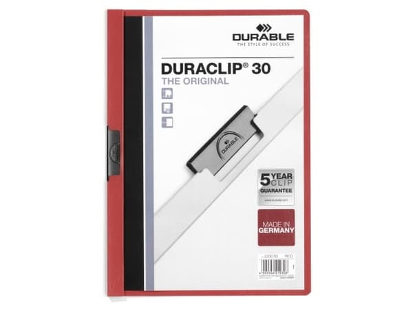DURABLE DURACLIP 30 - Klipsfil - for A4 - kapasitet: 30 ark - rød med transparent frontdekke