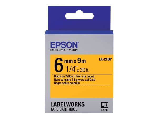 Epson LabelWorks LK-2YBP - Svart på gult - Rulle (0,6 cm x 9 m) 1 kassett(er) etiketttejp - för LabelWorks LW-1000, 300, 400, 600, 700, 900, K400, Z5