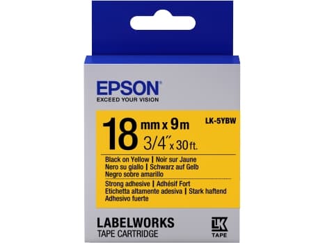Epson LabelWorks LK-5YBW - Svart på gult - Rulle (1,8 cm x 9 m) 1 kassett(er) etiketttejp - för LabelWorks LW-1000, 400, 600, 700, 900, K400, Z5000,
