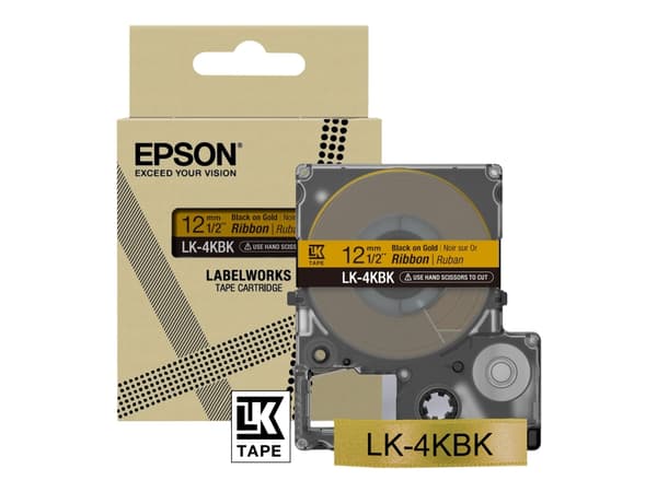 Epson LabelWorks LK-4KBK - Svart på guld - Rulle (1,2 cm x 5 m) 1 kassett(er) etiketttejp - för LabelWorks LW-1000, 300, 400, 600, 700, 900, K400, Z5