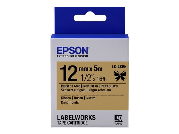 Epson LabelWorks LK-4KBK - Svart på guld - Rulle (1,2 cm x 5 m) 1 kassett(er) etiketttejp - för LabelWorks LW-1000, 300, 400, 600, 700, 900, K400, Z5
