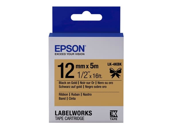 Epson LabelWorks LK-4KBK - Svart på guld - Rulle (1,2 cm x 5 m) 1 kassett(er) etiketttejp - för LabelWorks LW-1000, 300, 400, 600, 700, 900, K400, Z5
