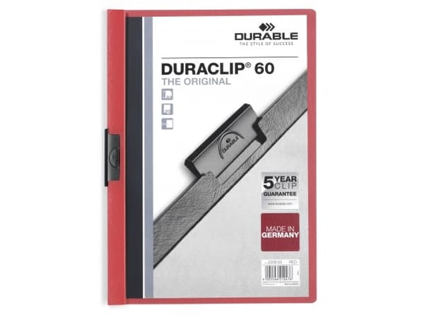 DURABLE DURACLIP 60 - Klipsfil - for A4 - kapasitet: 60 ark - rød med transparent frontdekke