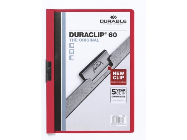 DURABLE DURACLIP 60 - Klipsfil - for A4 - kapasitet: 60 ark - rød med transparent frontdekke