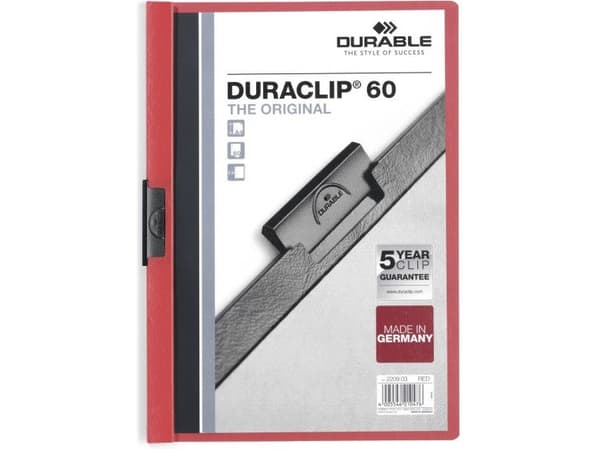 DURABLE DURACLIP 60 - Klipsfil - for A4 - kapasitet: 60 ark - rød med transparent frontdekke