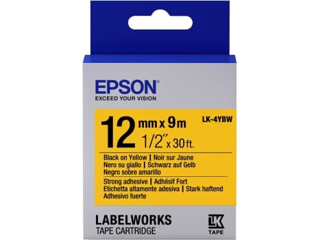 Epson LabelWorks LK-4YBW - Svart på gult - Rull (1,2 cm x 9 m) 1 kassett(er) merketape - for LabelWorks LW-1000, 300, 400, 600, 700, 900, K400, Z5000
