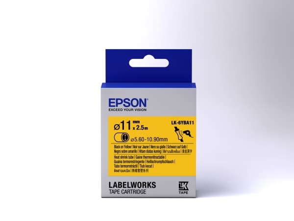 Epson LabelWorks LK-6YBA11 - Svart på gult - Roll (1.1 cm x 2.5 m) 1 rull(er) slange - for LabelWorks LW-1000, 300, 400, 600, 700, 900, Z5000, Z5010,