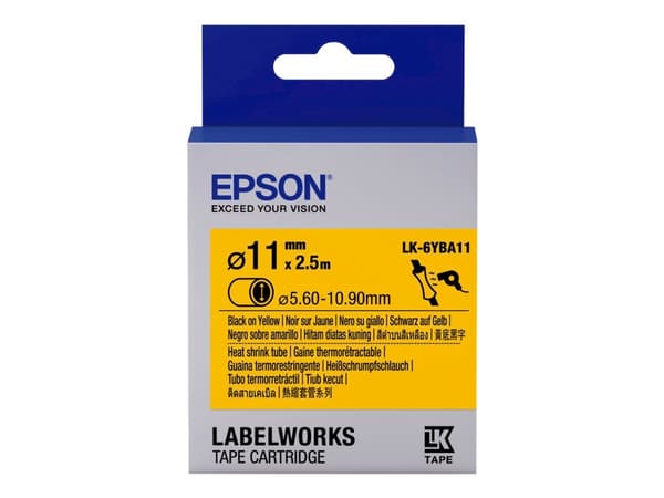 Epson LabelWorks LK-6YBA11 - Svart på gult - Roll (1.1 cm x 2.5 m) 1 rull(er) slange - for LabelWorks LW-1000, 300, 400, 600, 700, 900, Z5000, Z5010,