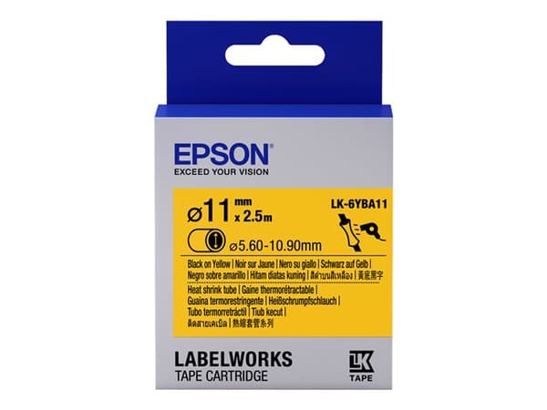 Epson LabelWorks LK-6YBA11 - Svart på gult - Roll (1.1 cm x 2.5 m) 1 rull(er) slange - for LabelWorks LW-1000, 300, 400, 600, 700, 900, Z5000, Z5010,