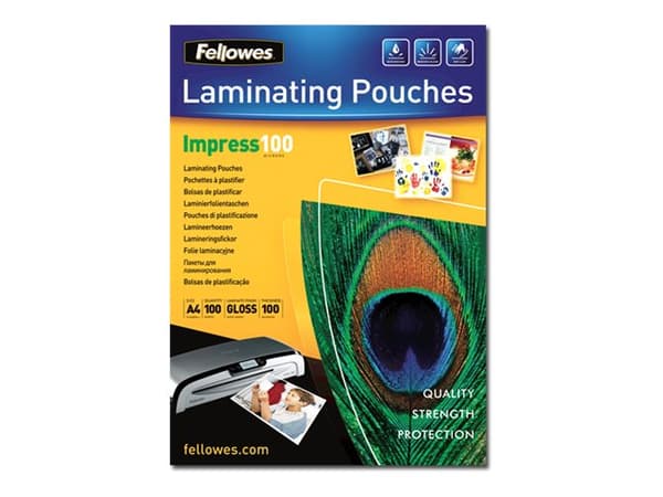 Fellowes Laminating Pouches Impress 100 Micron - 100 mikron - 100-pack - glättat - transparent - A3 (297 x 420 mm) lamineringsfickor
