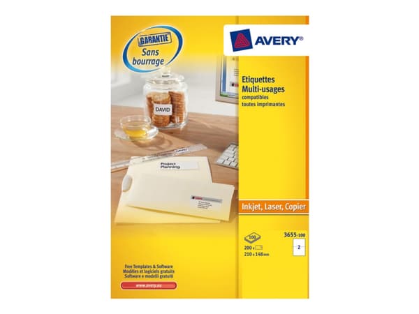 Avery - Hvit - 210 x 148 mm 200 etikett(er) (100 ark x 2) flerbruks merkelapper