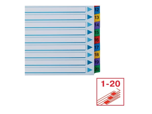 Esselte - Deler - 20 dele - præ-trykt: 1-20 - A4 - med faneblade (10 pcs.)