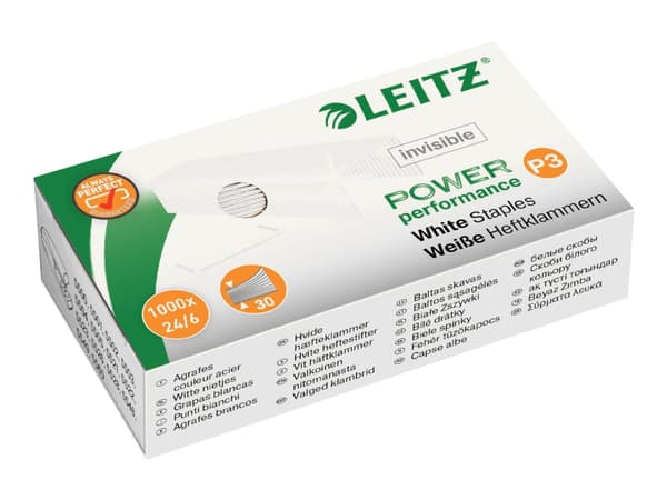 Leitz Power Performance P3 - Stifter - 24/6 - 6 mm - galvanisert stål - hvit - pakke av 1000 - for Rapid Classic K2, K45; Economy E15, E26; Fashion F