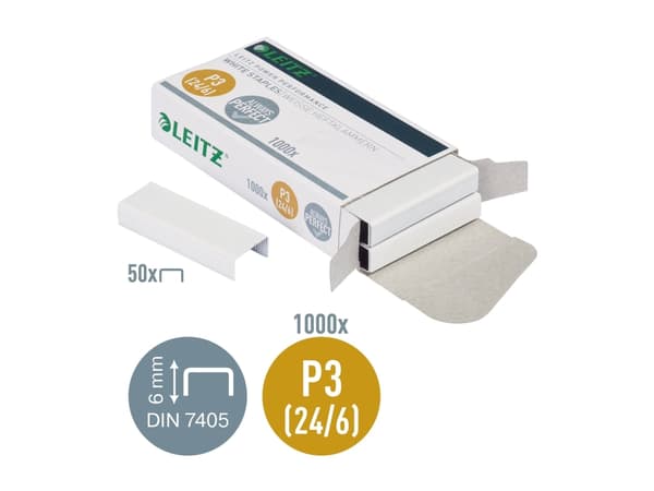 Leitz Power Performance P3 - Stifter - 24/6 - 6 mm - galvanisert stål - hvit - pakke av 1000 - for Rapid Classic K2, K45; Economy E15, E26; Fashion F