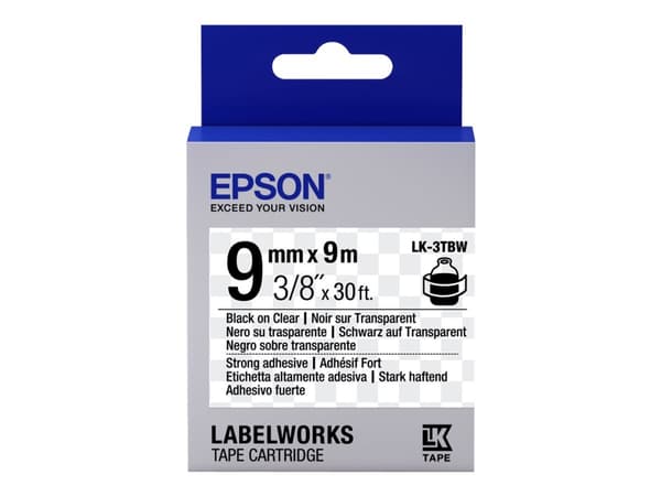 Epson LabelWorks LK-3TBW - Svart på blank - Rull (0,9 cm x 9 m) 1 kassett(er) merketape - for LabelWorks LW-1000, 300, 400, 600, 700, 900, K400, Z500