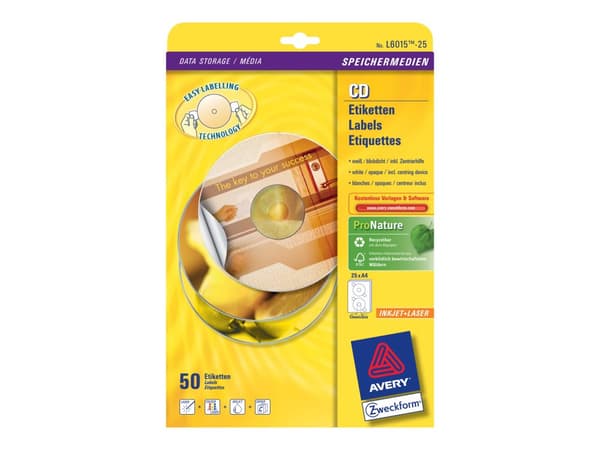 Avery CD/DVD Labels - Hvit - 117 mm rund 50 etikett(er) (25 ark x 2) CD/DVD etiketter