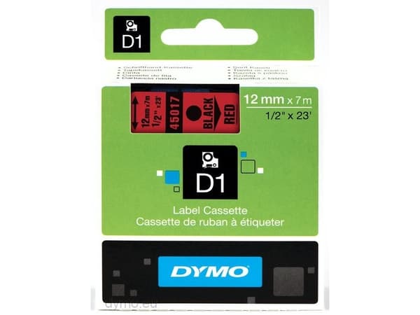 Labeltape DYMO® D1 sort på rød 12mm x 7m